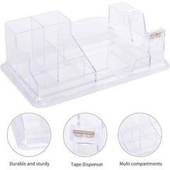 K-960 Crystal Glass Acrylic_Transparent Executive Style Deluxe Stationery Holder, Pen Stand, Desk Organizer Paper Slip Holder Visiting Id Cardholder With 1 Inch Crystal Tape Dispense`