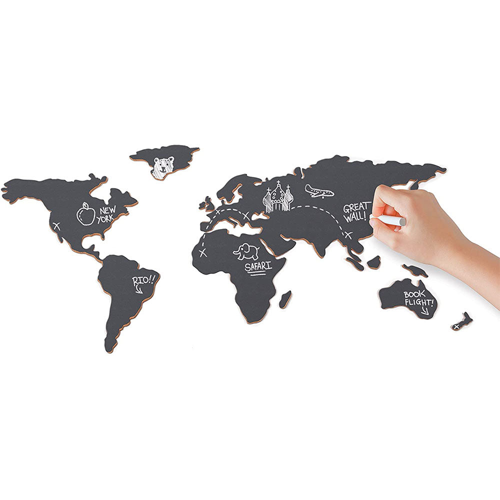 Chalkboard World Map Wall Sticker Self Adhesive With 2 Chalks