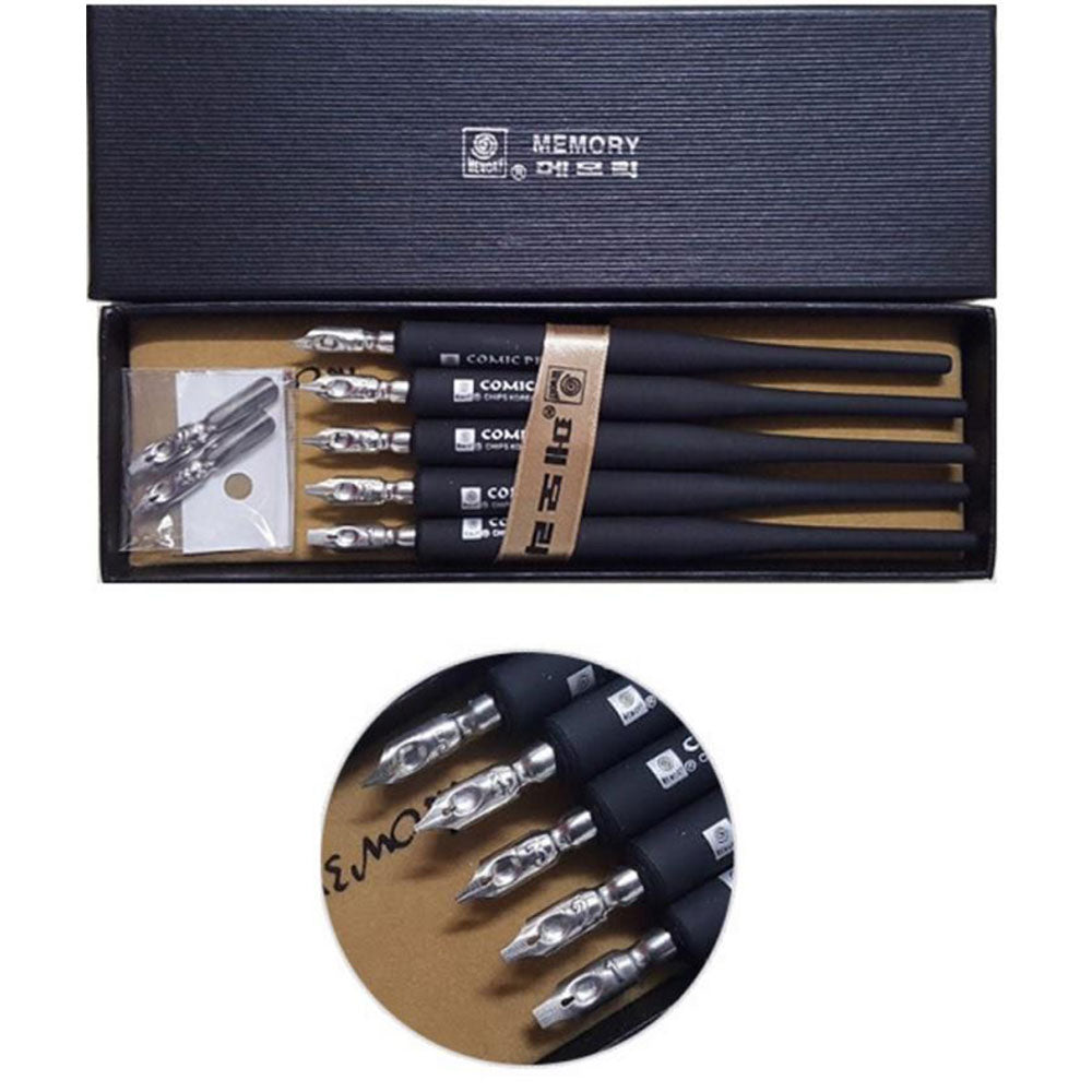 Memory 555 Series Calligraphy Dip Pen Comics Pen 5 Holder 10 Nib Set