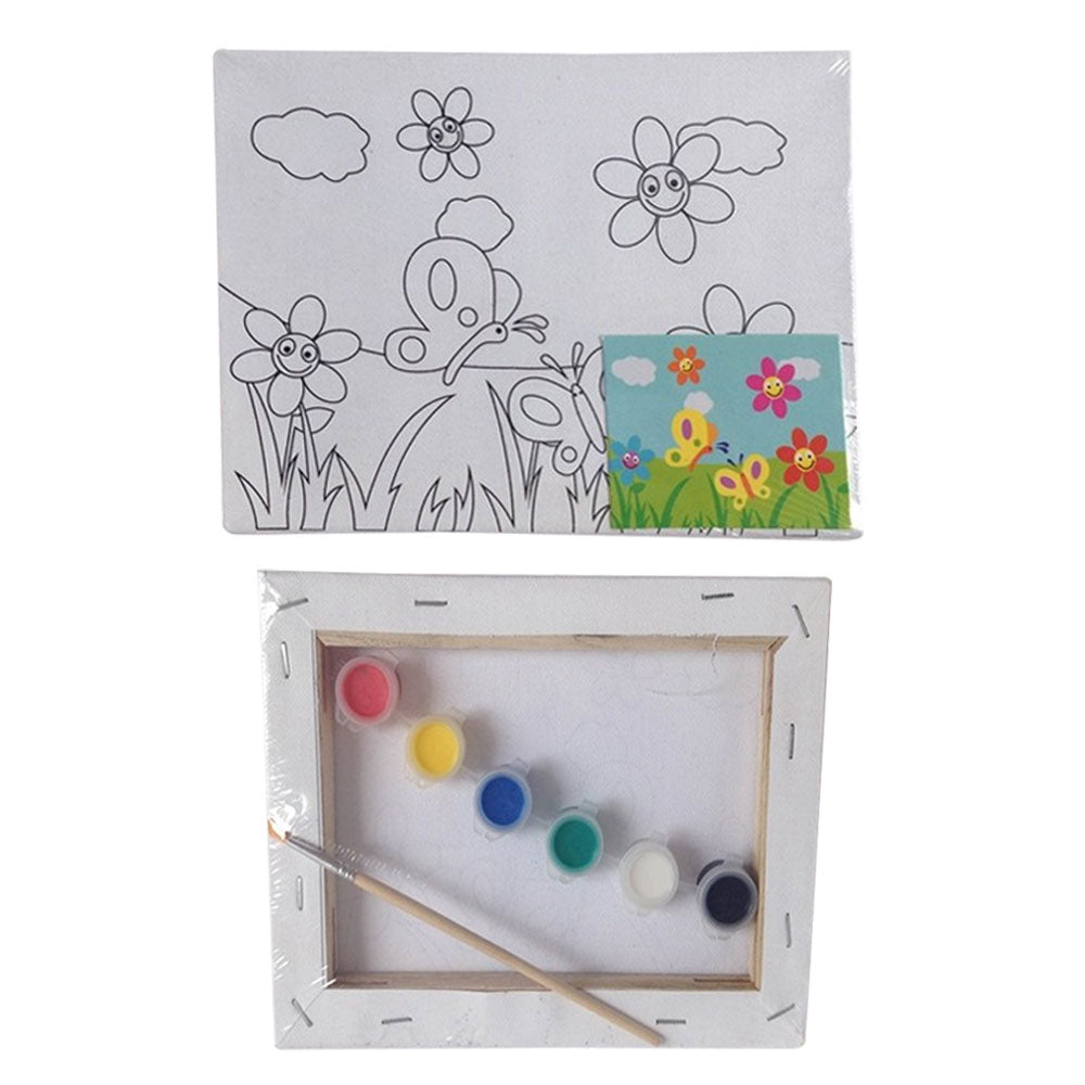 Different Printed Outline Designs Canvas Board With Wooden Stand Easel And Acrylic Colours With A Paint Brush (4In X 4In)