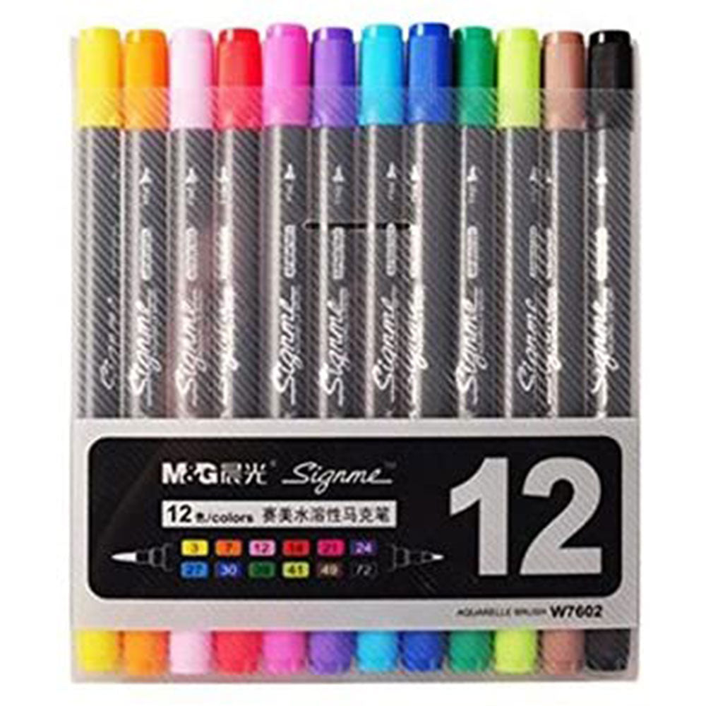 Signme Pack Of 12 Dual Tip Watercolor Brush Markers - Multicolor