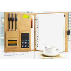 Brown - 8 Pockets File Folder A4 Pu Ring Binder Display Notebook Folders With Calculator Document Bag Organizer