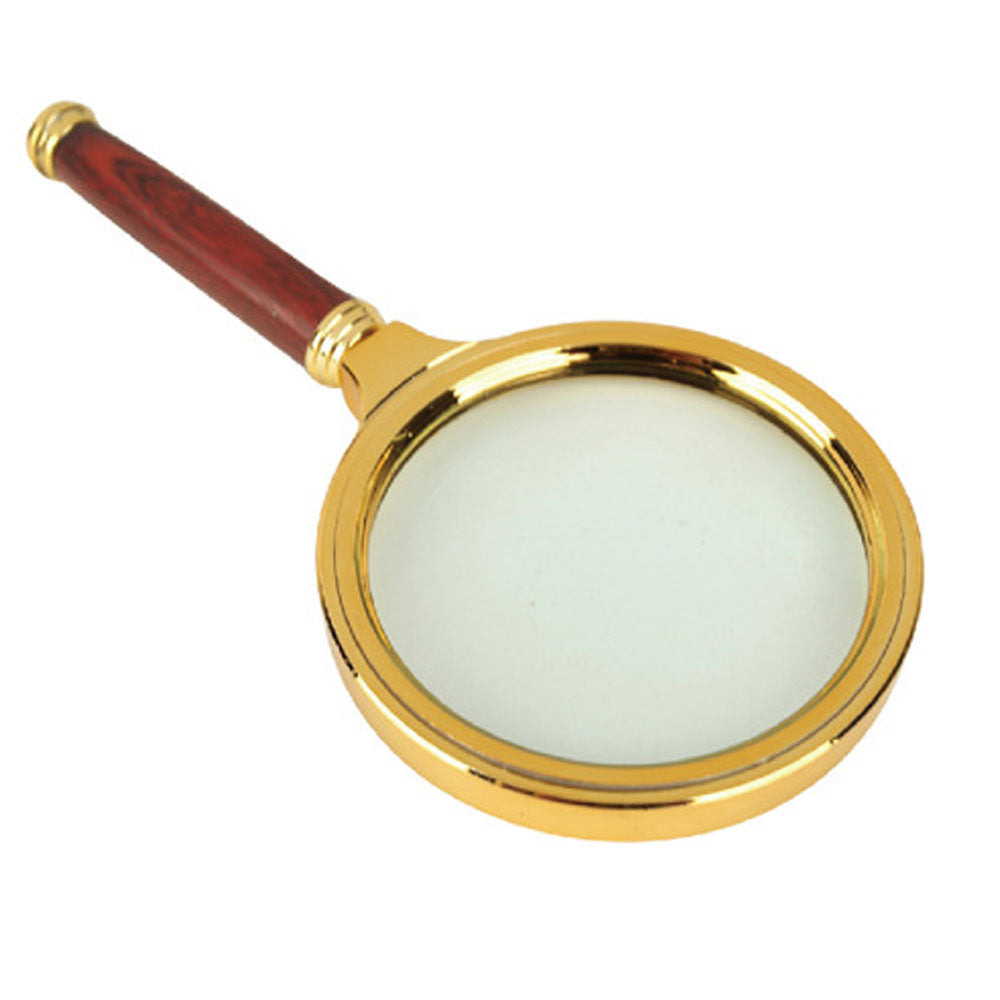 10X 80Mm Diameter Reading Magnifying Glass Gold-Plated Metal Dia With Wood Handle Magnifier Glass