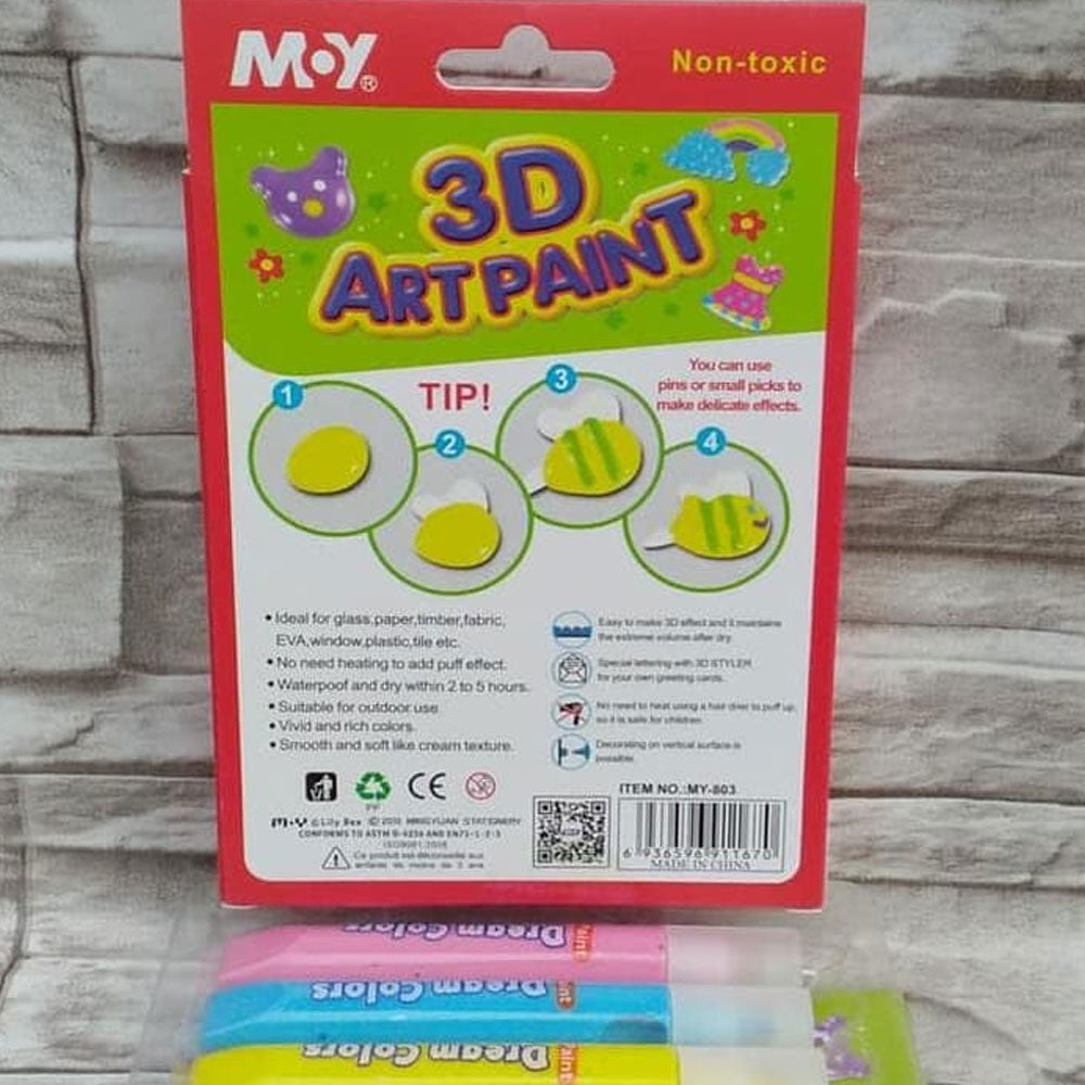 3D Art Paint For Kids 6 Colours X 10.5Ml In Each