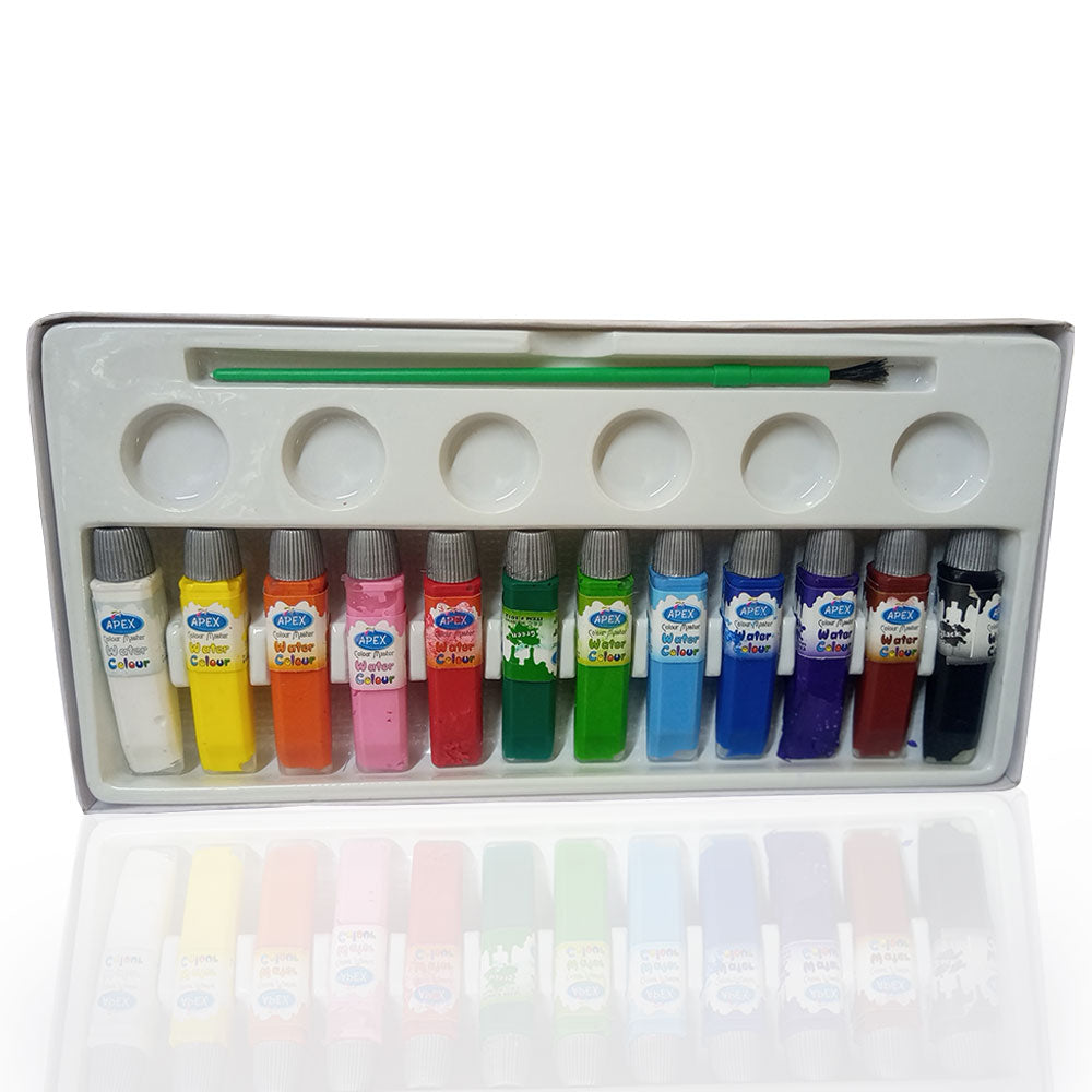 12pcs Apex Water Colour Tubes 15ml in a tube, with brush & palette