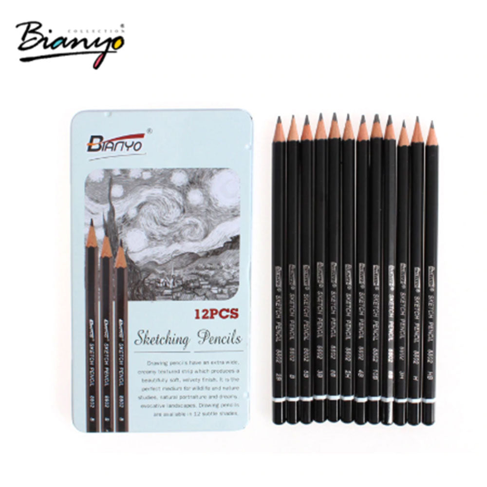 12Pcs Sketching Pencils 3H-10B Different Hardness Standard Pencil Set