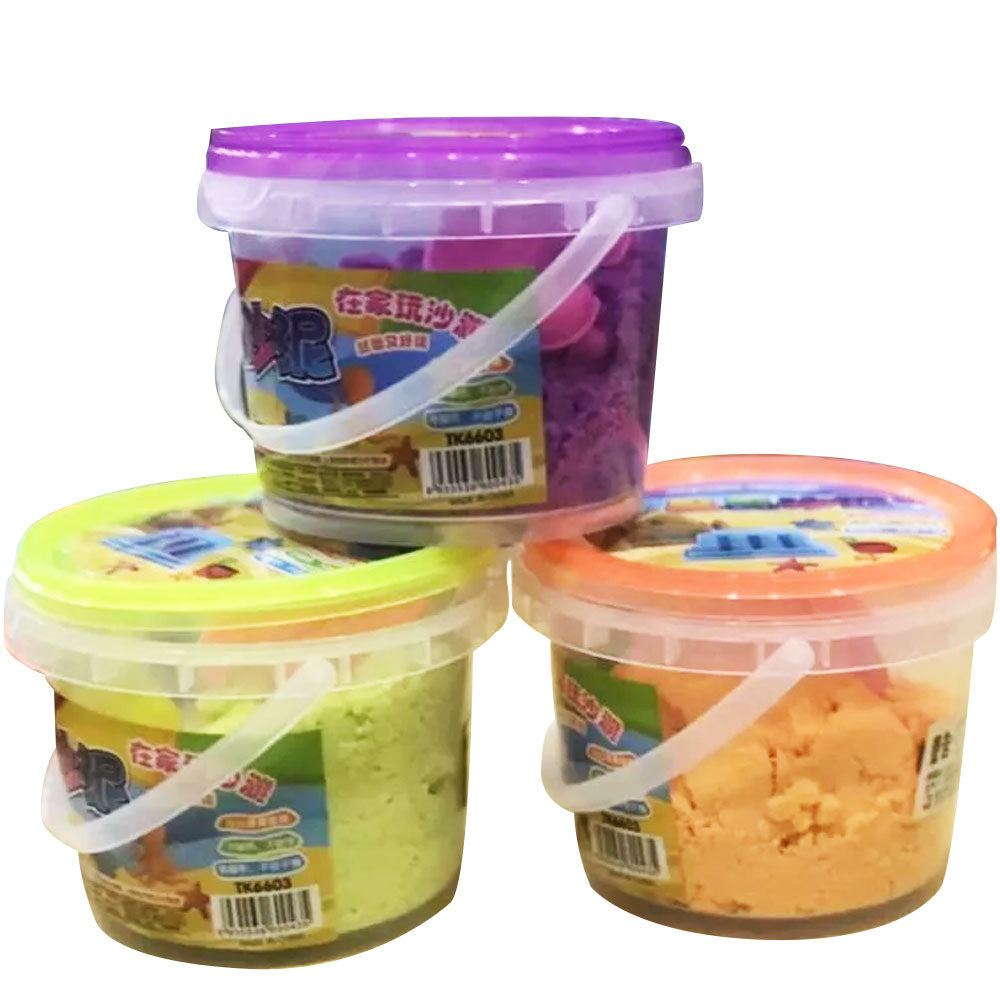 Bucket Of 200Grams Kinetic Play Magic Sand Pail With 3Pcs Molds Random Colour