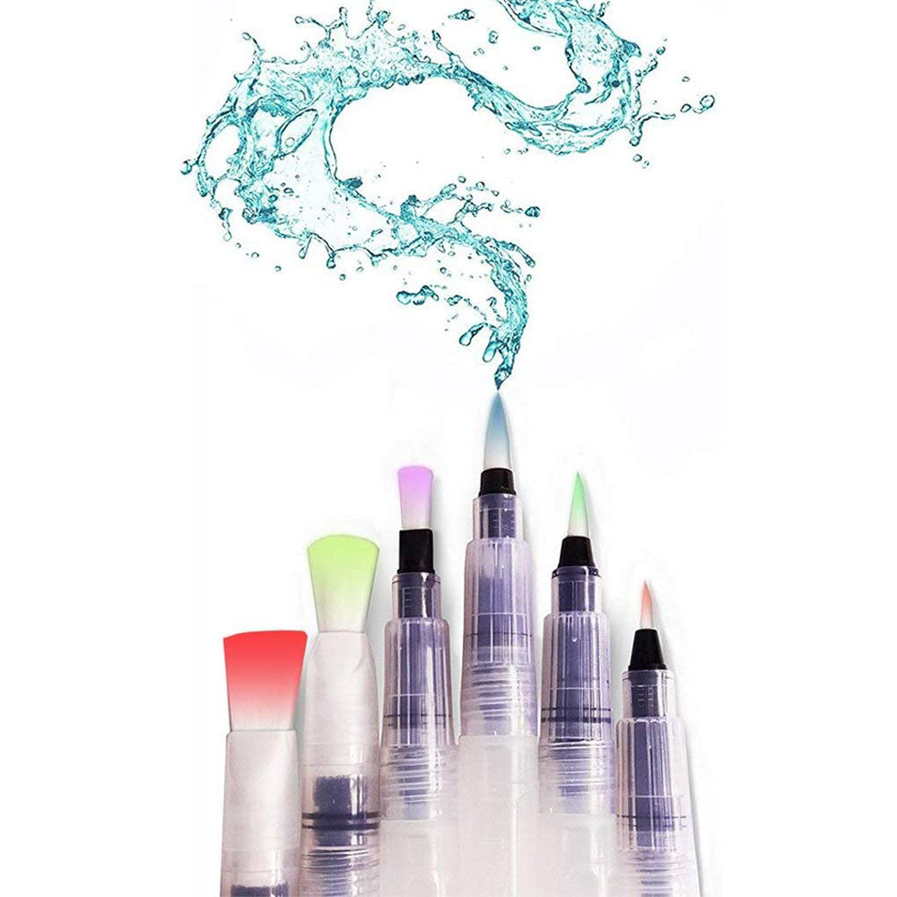 Set Of 6 Water Brush Pen Marker Ink Water Colors Brush