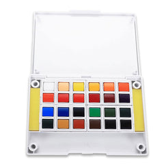 Superior 24 Colors Solid Watercolor Transparent Paints With Two Painting Brushes With Palette And Sponge In Box Set