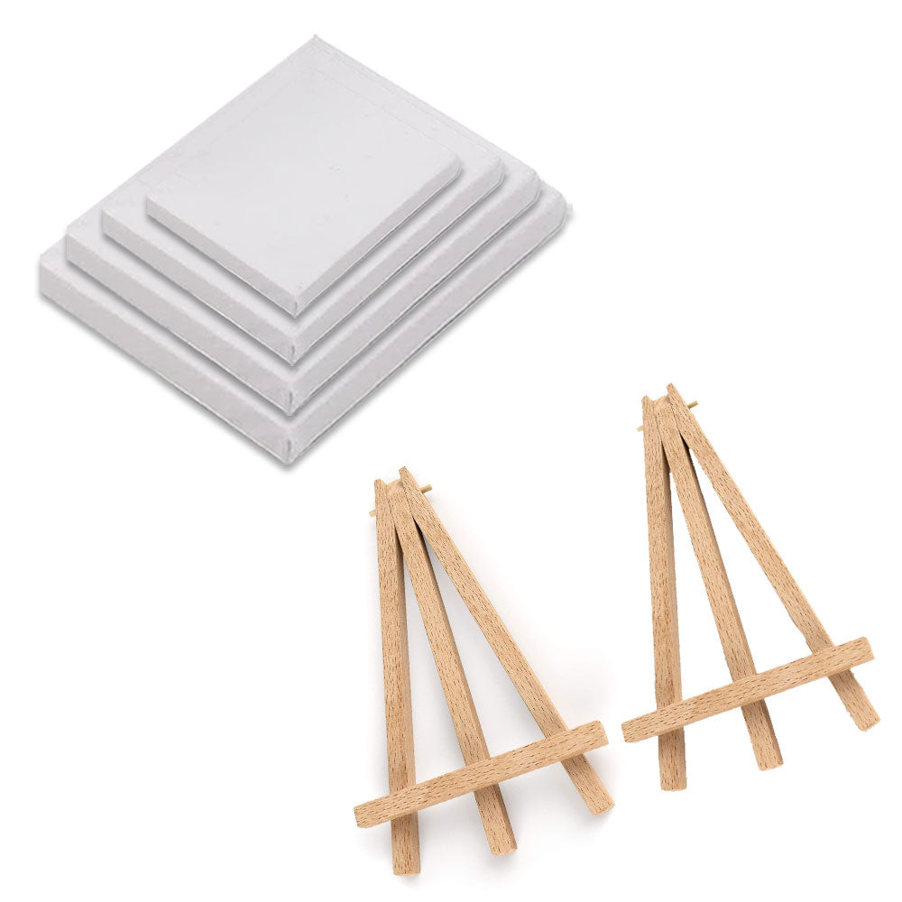 Canvas Set Of 4 With 2 Wooden Easel