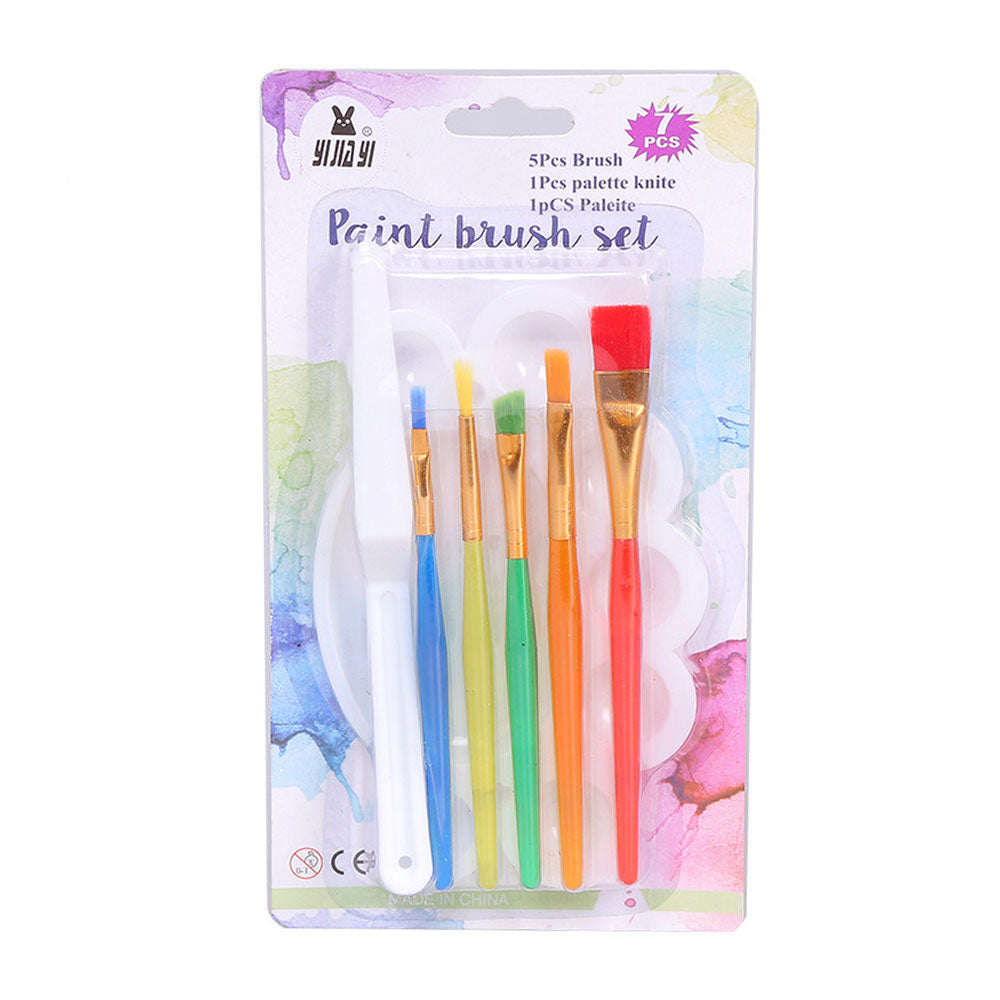 Set Of 7Pcs Painting Brush 5Pcs, Palette Knife & A Colour Mixing Palette