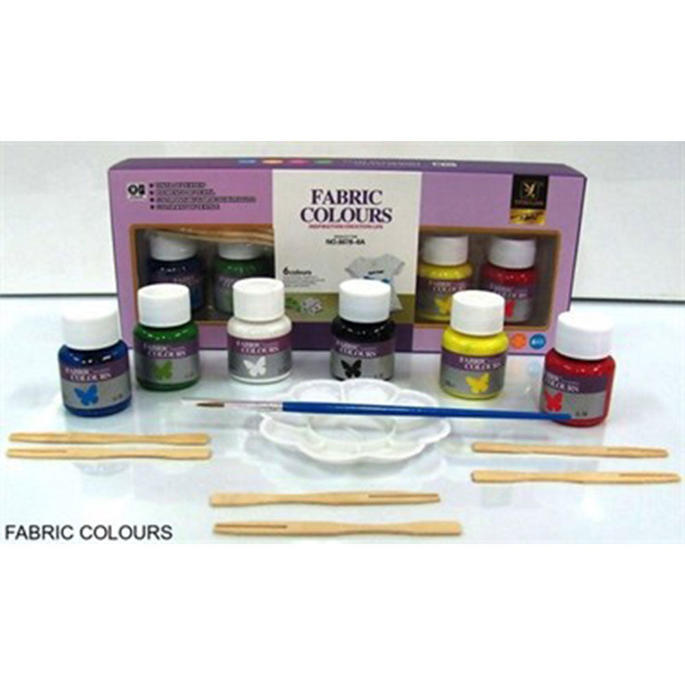 Fabric Paint Color 25Ml 6 Pcs With Colour Palette Brush And Wooden Sticks (Textile)