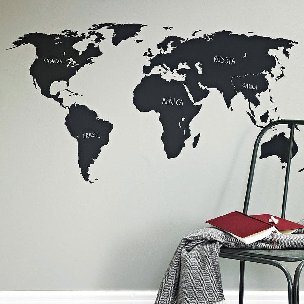 Chalkboard World Map Wall Sticker Self Adhesive With 2 Chalks