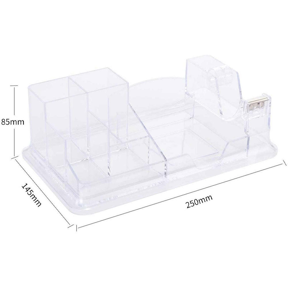 K-960 Crystal Glass Acrylic_Transparent Executive Style Deluxe Stationery Holder, Pen Stand, Desk Organizer Paper Slip Holder Visiting Id Cardholder With 1 Inch Crystal Tape Dispense`