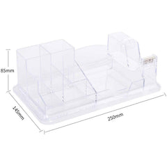 K-960 Crystal Glass Acrylic_Transparent Executive Style Deluxe Stationery Holder, Pen Stand, Desk Organizer Paper Slip Holder Visiting Id Cardholder With 1 Inch Crystal Tape Dispense`