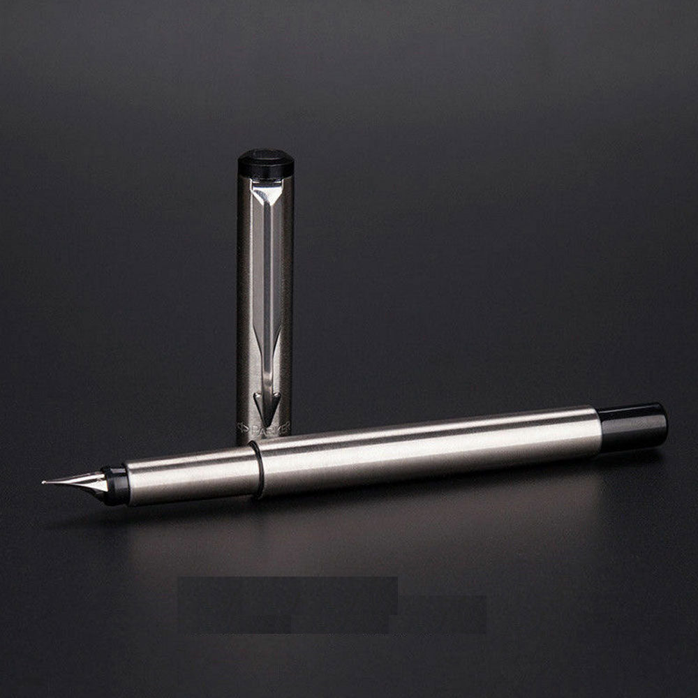 Silver Gift Pen Set Of 2Pcs {Fountain / Ink Pen And Roller Ball Pen}