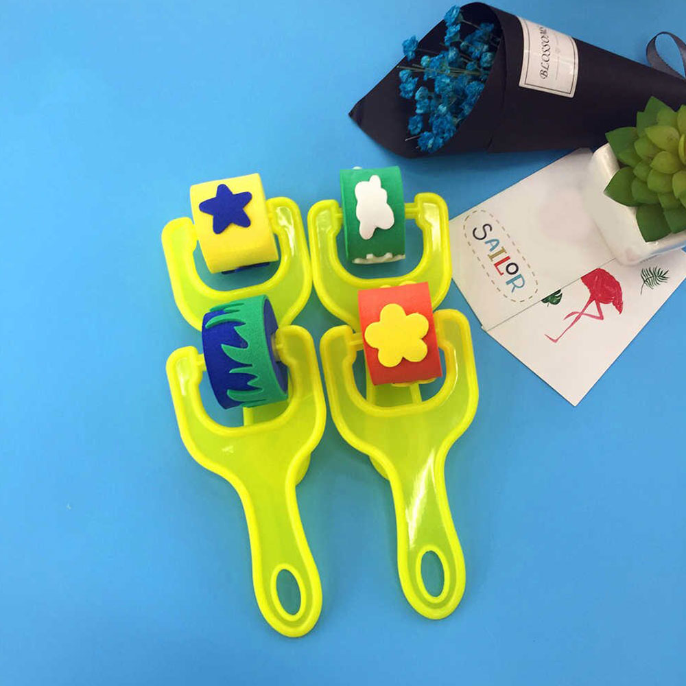 4pcs Creative Flower Star Sponge Roller Paintbrush DIY Painting Tools Kids Toy Mini Seal Educational Toys For Children