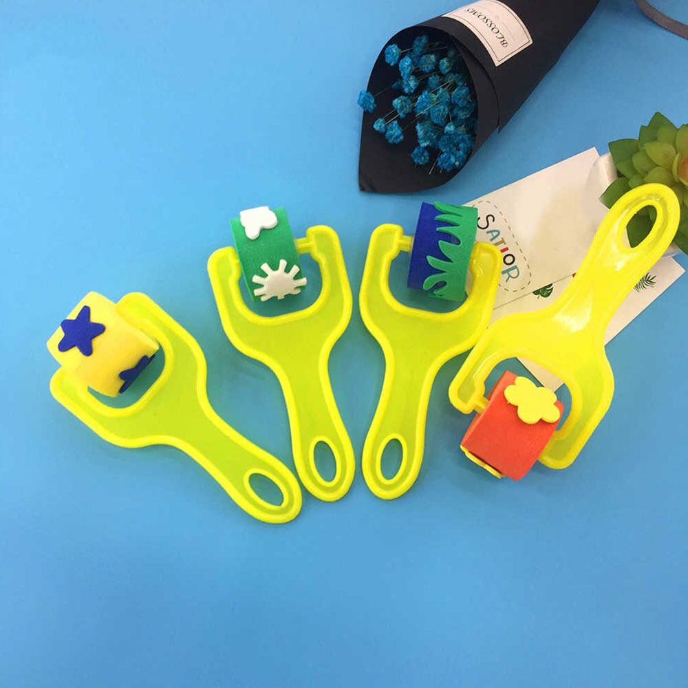 4pcs Creative Flower Star Sponge Roller Paintbrush DIY Painting Tools Kids Toy Mini Seal Educational Toys For Children