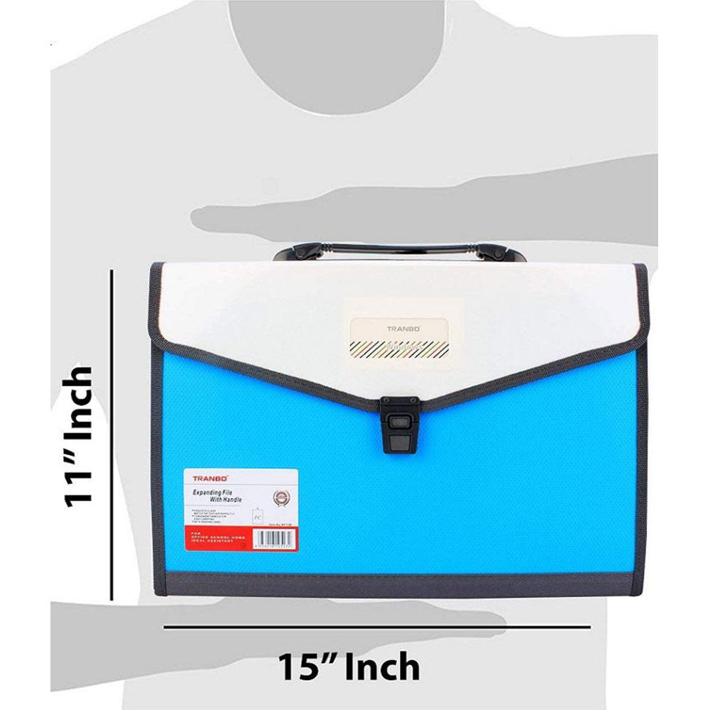 Tranbo Plastic Expanding Bag File Folder With 13 Section Pockets - Blue