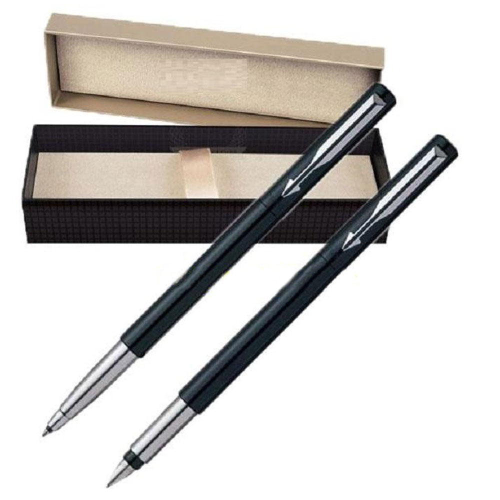 Black Gift Pen Set Of 2Pcs {Fountain / Ink Pen And Roller Ball Pen}
