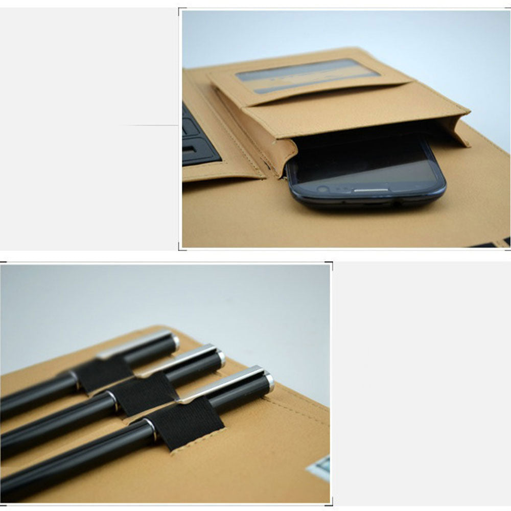 Brown - 8 Pockets File Folder A4 Pu Ring Binder Display Notebook Folders With Calculator Document Bag Organizer