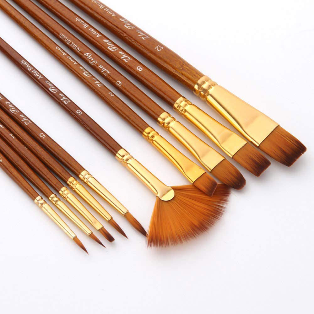 Pack of 10 Multi Shapes High Quality Nylon Professional Art Brush Set