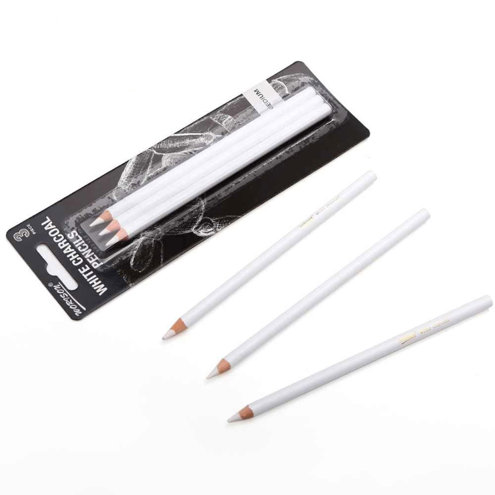 3 Pcs White Sketch Charcoal Pencils Soft/Medium/Hard White