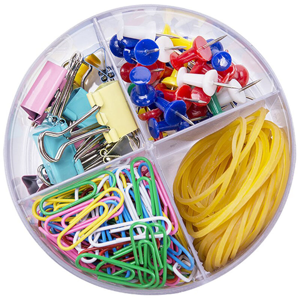 Deli Z20703 Pack Of 4 - Clips, Pins, Rubber Bands And Thumb Pins