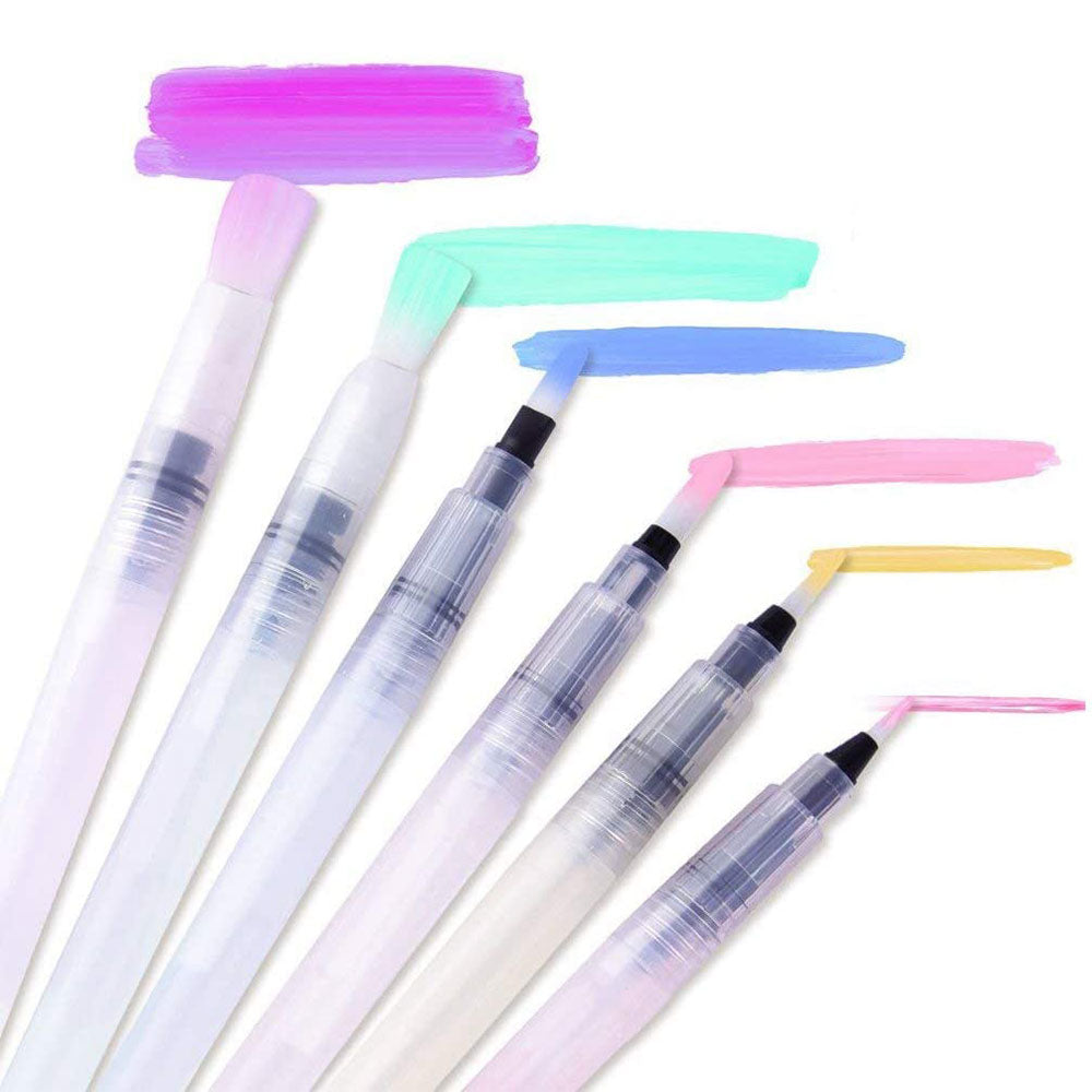 Set Of 6 Water Brush Pen Marker Ink Water Colors Brush