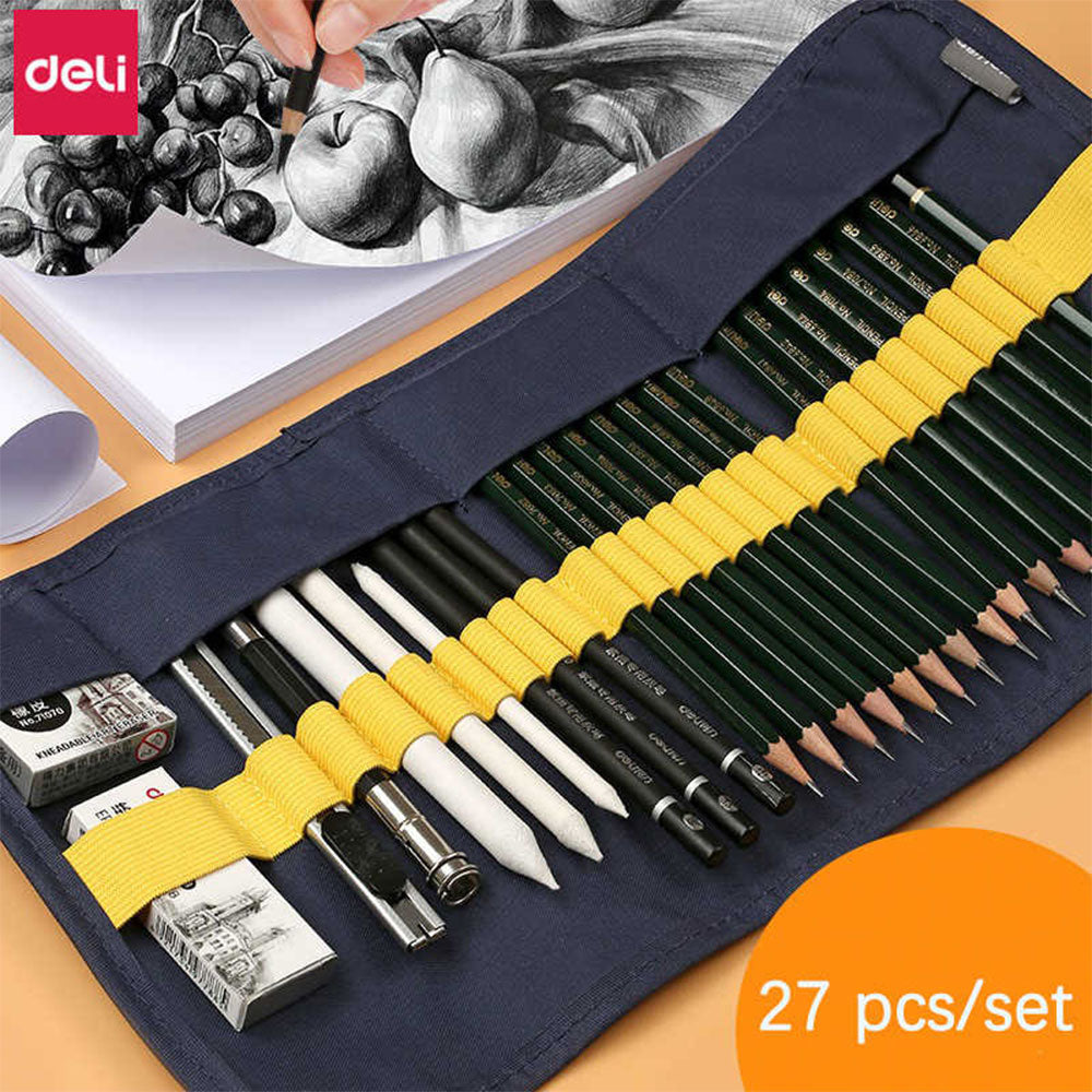 27pcs Professional Sketch and Drawing pencils set kit in fabric pouch