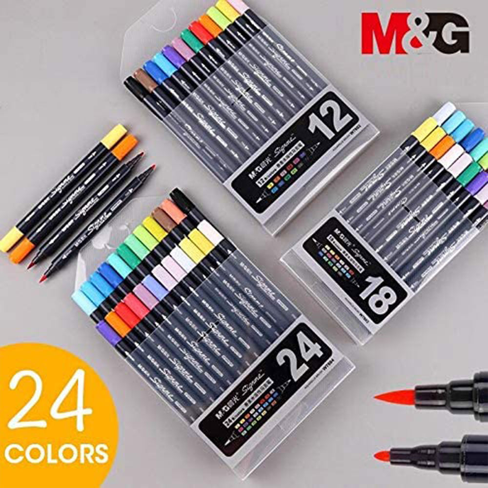 M&G Signme Pack Of 24 Dual Tip Watercolor Brush Markers