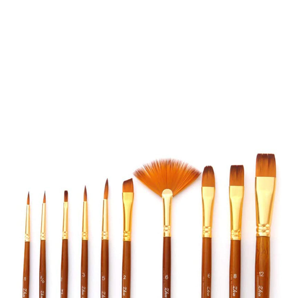 Pack of 10 Multi Shapes High Quality Nylon Professional Art Brush Set