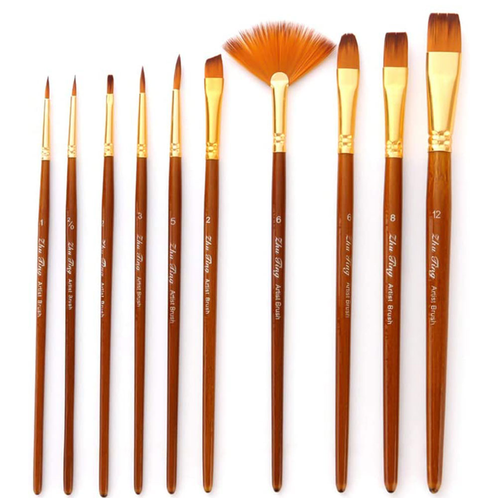 Pack of 10 Multi Shapes High Quality Nylon Professional Art Brush Set