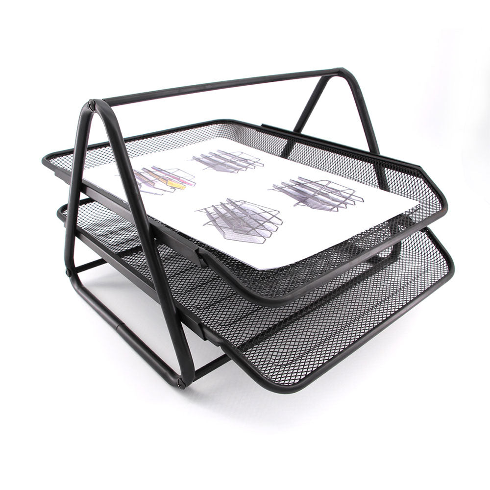 Heavy Duty Metal 2 Tier Desktop Document Letter Tray - Black