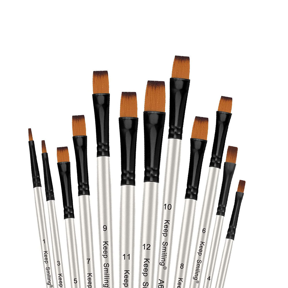 Keep Smiling A6075F 12pcs Flat Paint Brush Set - sizes 1 to 12#