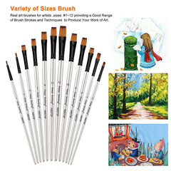 Keep Smiling A6075F 12pcs Flat Paint Brush Set - sizes 1 to 12#