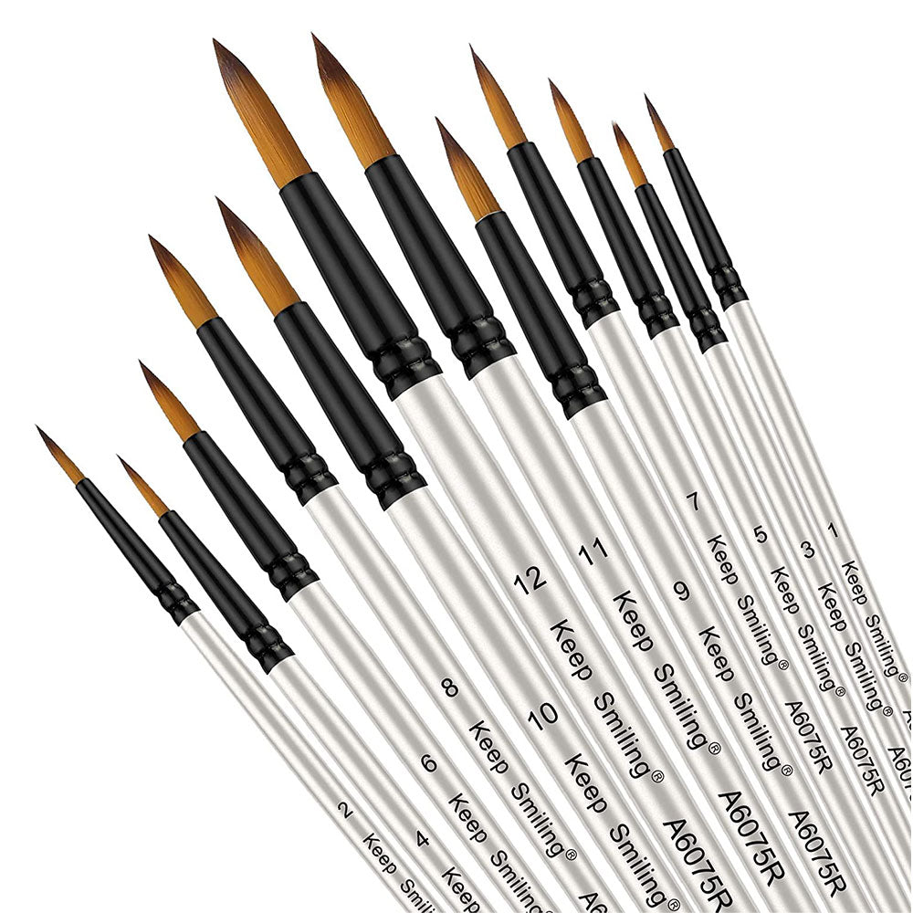 Keep Smiling A6075R 12Pcs Drawing Paint Brush Set Wooden Pointed Tip Round