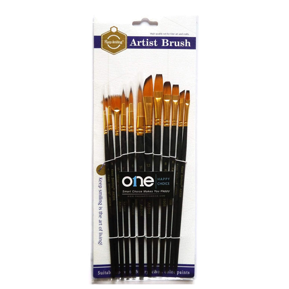 Keep Smiling Pack of 12pcs Multi Shapes High Quality Nylon Professional Art Brush Set