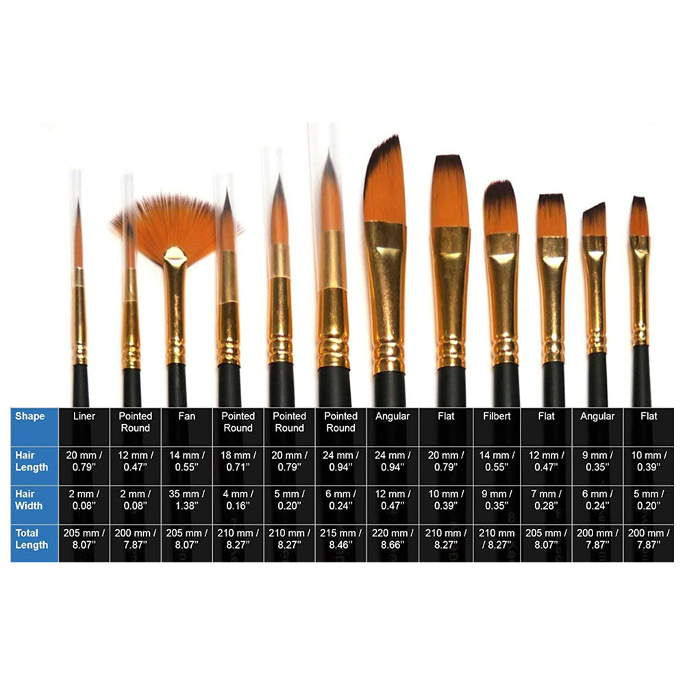 Keep Smiling Pack of 12pcs Multi Shapes High Quality Nylon Professional Art Brush Set