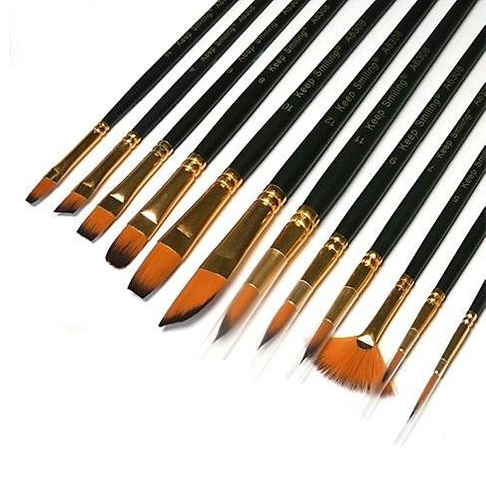 Keep Smiling Pack of 12pcs Multi Shapes High Quality Nylon Professional Art Brush Set