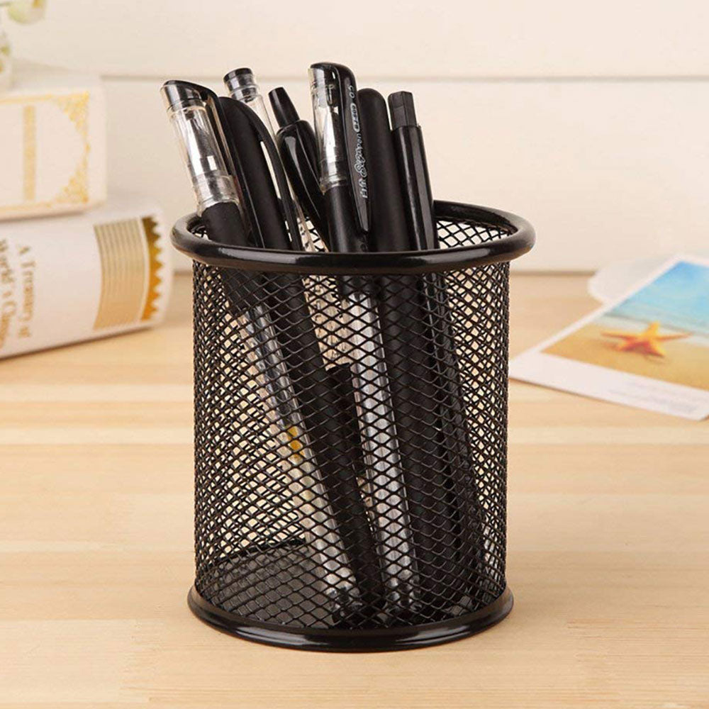Pack Of 2 - Pen Stand And Stationery Holder Metal Mesh - Black