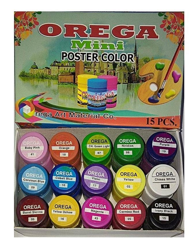 1 box of 15 Orega Poster Color Colours Colors - 15 different shades bottles 15cc