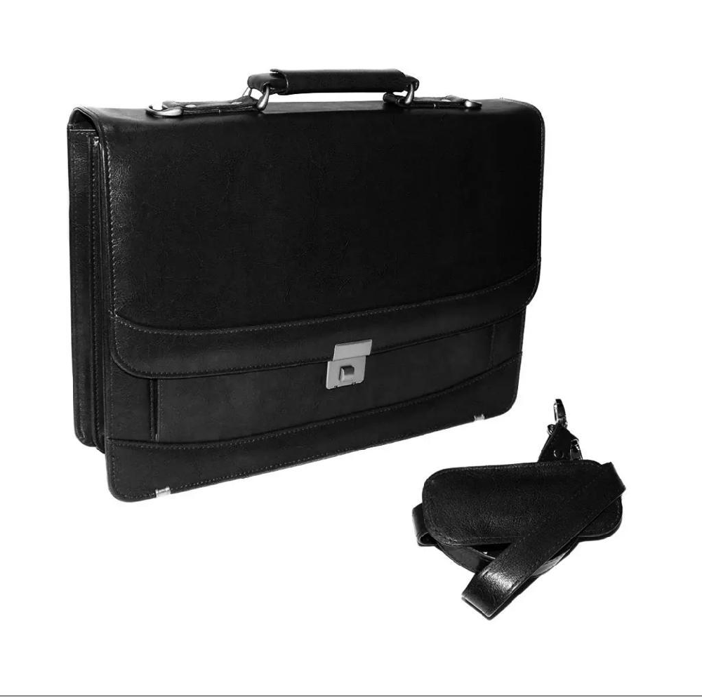 Briefcase Laptop Bag Folder Accessories Leatherette With Number Lock For Office and Travel - Black