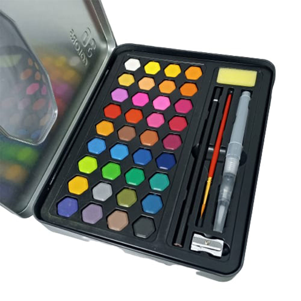 Keep Smiling 36 Colors Solid Watercolor Transparent Paints (in Tin Box)