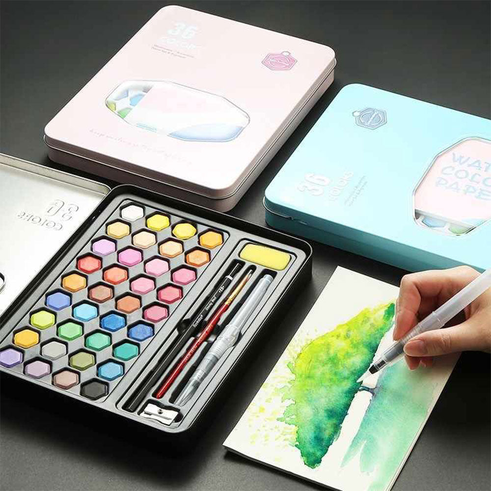 Keep Smiling 36 Colors Solid Watercolor Transparent Paints (in Tin Box)